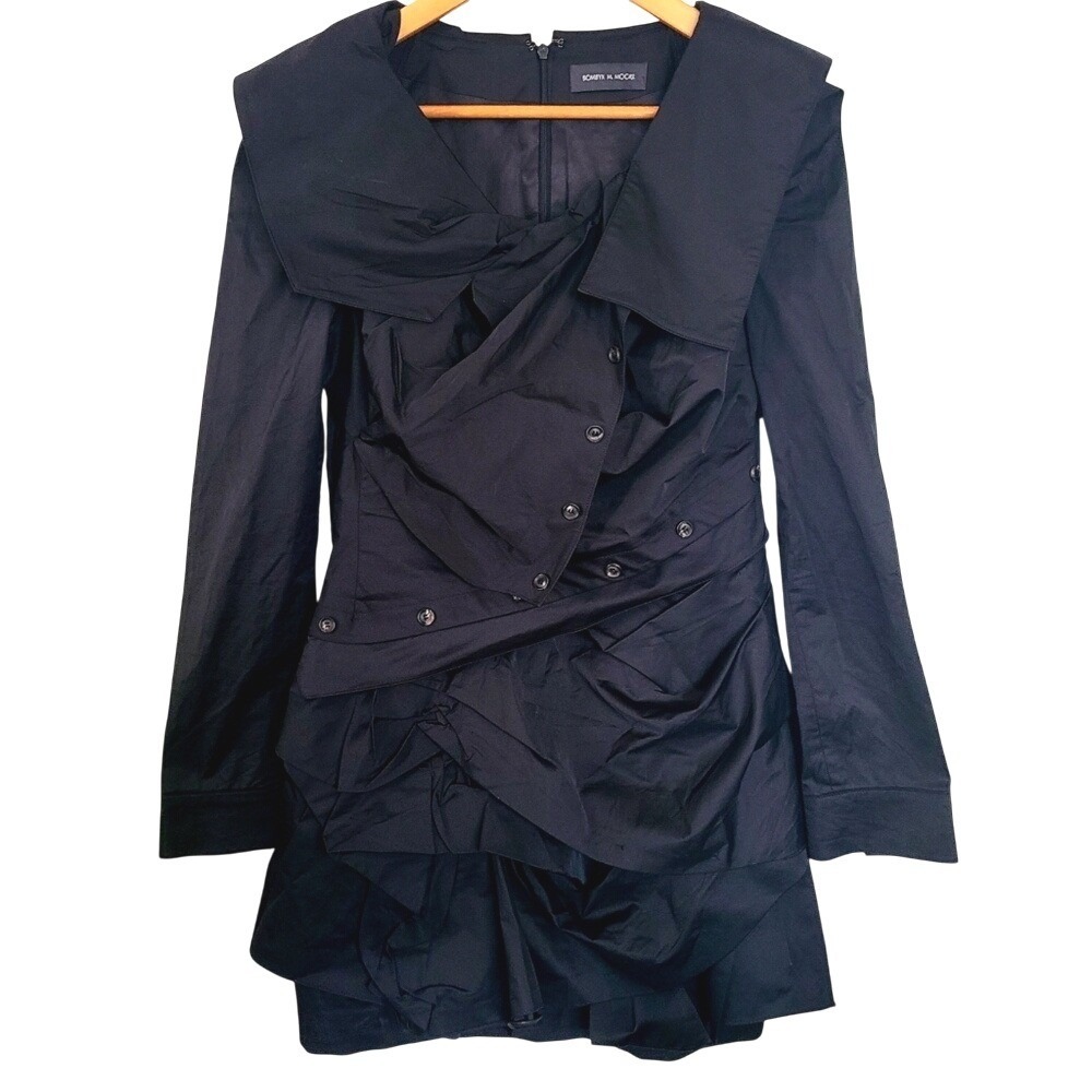 Bombyx M Moore Black Layered Collar‎ Long Sleeve Mini Dress